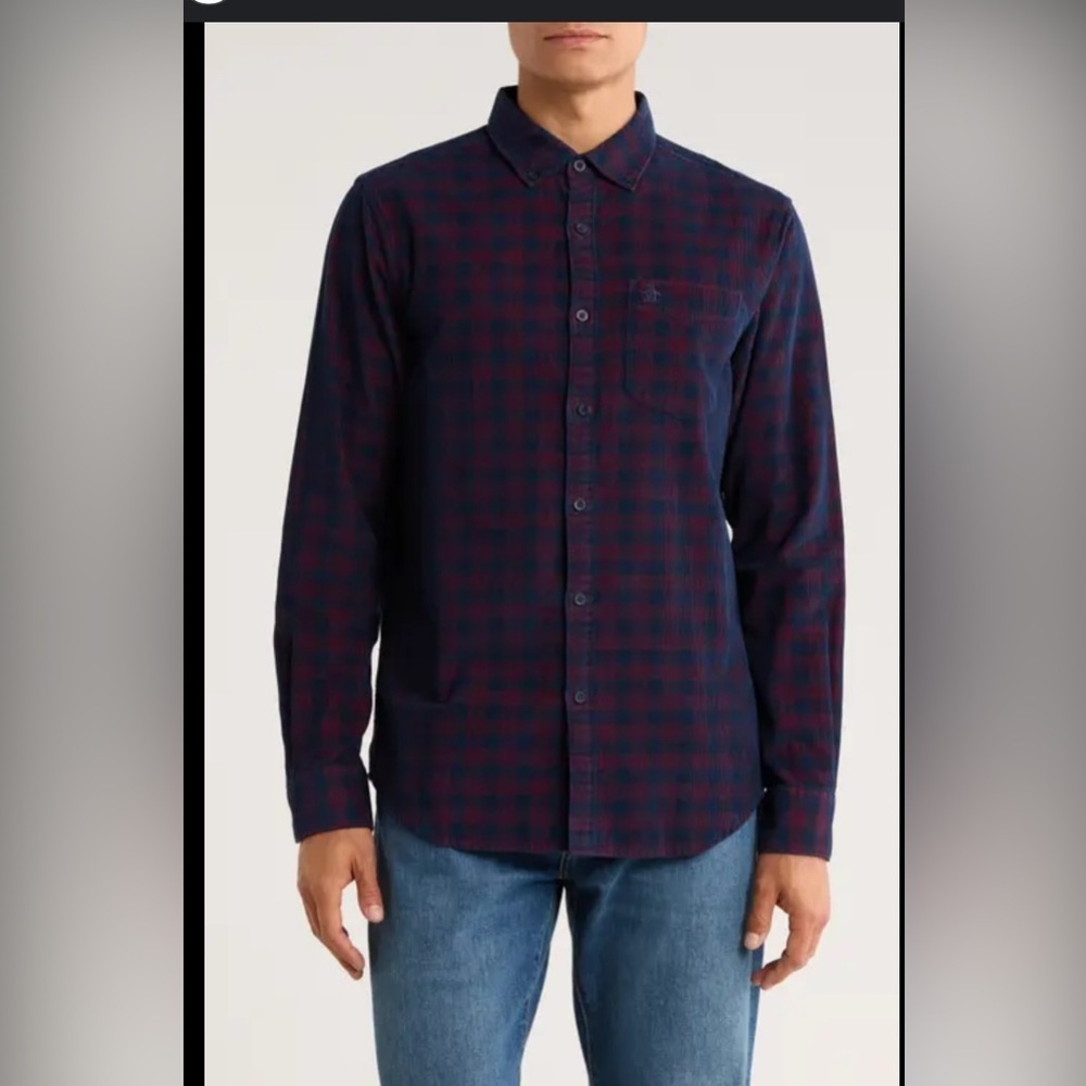 Good Man Brand Nordstrom Plaid Micro Flannel Button Down Shirt‎ , size Large